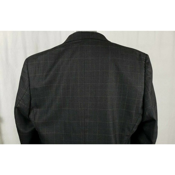 Pronto Uomo Sport Coat Gray Windowpane Check Jacket Mens 43R 100% Wool - Picture 6 of 10